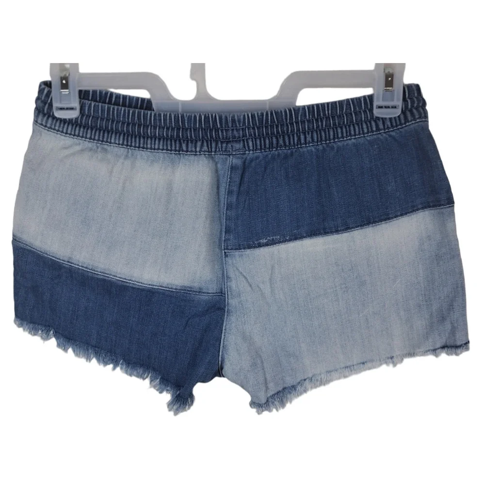 Aerie Women Medium Denim Color block Drawstring Waist Raw Hem Y2k  Denim Shorts